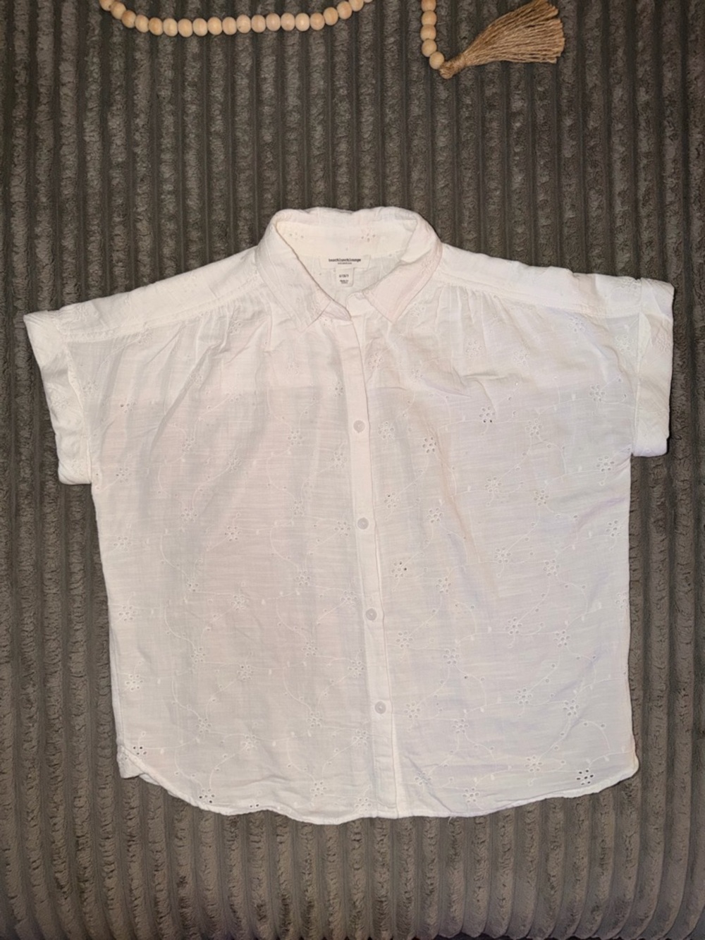 White Eyelet Button-Front Blouse